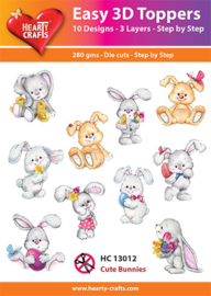Hc13012 Cute Bunnies - Easy 3D Toppers met glitter - 10 stukw