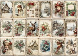 Junk Journal Treasures - A6 Journal papers 10 sheets - Vintage Winter 1