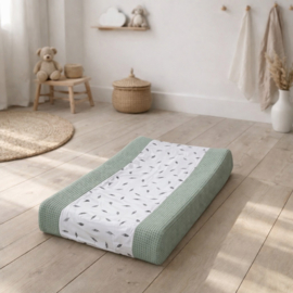 Aankleedkussen hoes - Oud groen / Veertjes