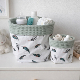 Commode mandje - Oud Groen / Veren