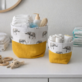 Commode mandje - Oker / Olifantjes