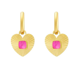 OORRING MET HART GOUD/FUCHSIA