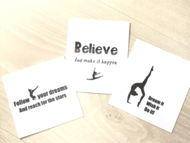 Wenskaart turnen "BELIEVE AND MAKE IT HAPPEN"