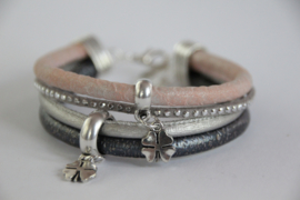 Armband antraciet grijs roze