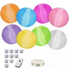 Tuinlampion voordeel pakket kleur met verlichting 8 x 35 cm