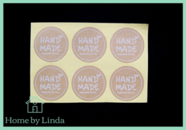 Stickers Hand made rond bruin 3,5 cm (set van 6 stuks)