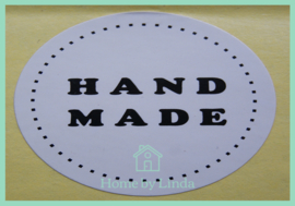 Stickers Hand made rond wit 3,5 cm (set van 6 stuks)