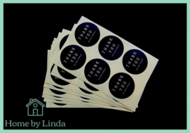 Stickers Thank you rond zwart 4 cm (set van 6 stuks)
