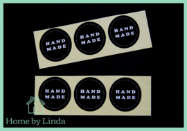 Stickers Hand made rond zwart 3,5 cm (set van 6 stuks)
