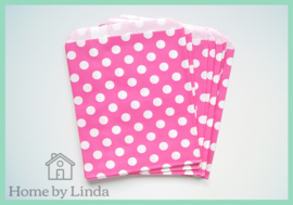 Papieren zakjes roze met witte stippen 13 cm x 18 cm (set van 10 stuks)
