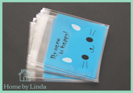 Cellofaan zakjes blauwe kat 10 cm x 10 cm (set van 10 stuks)