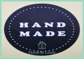 Stickers Hand made rond zwart 3,5 cm (set van 6 stuks)