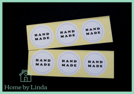 Stickers Hand made rond wit 3,5 cm (set van 6 stuks)