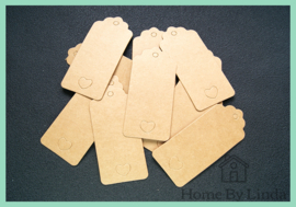 Label hanger met hartje bruin kraft 9 cm x 4 cm (set van 10 stuks)