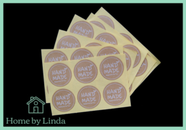 Stickers Hand made rond bruin 3,5 cm (set van 6 stuks)