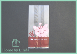 Cellofaan blokzakjes roze kat 7 cm x 15cm  x 4 cm (set van 6 stuks)