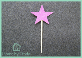 Cupcake topper ster paars 3 cm x 3 cm (set van 20 stuks)
