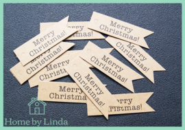 Label Merry Christmas  bruin kraft 7 cm (set van 10 stuks)