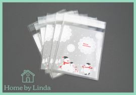 Cellofaan zakjes kerst - sneeuwpoppen en sneeuw 10 cm x 10 cm (set van 10 stuks)