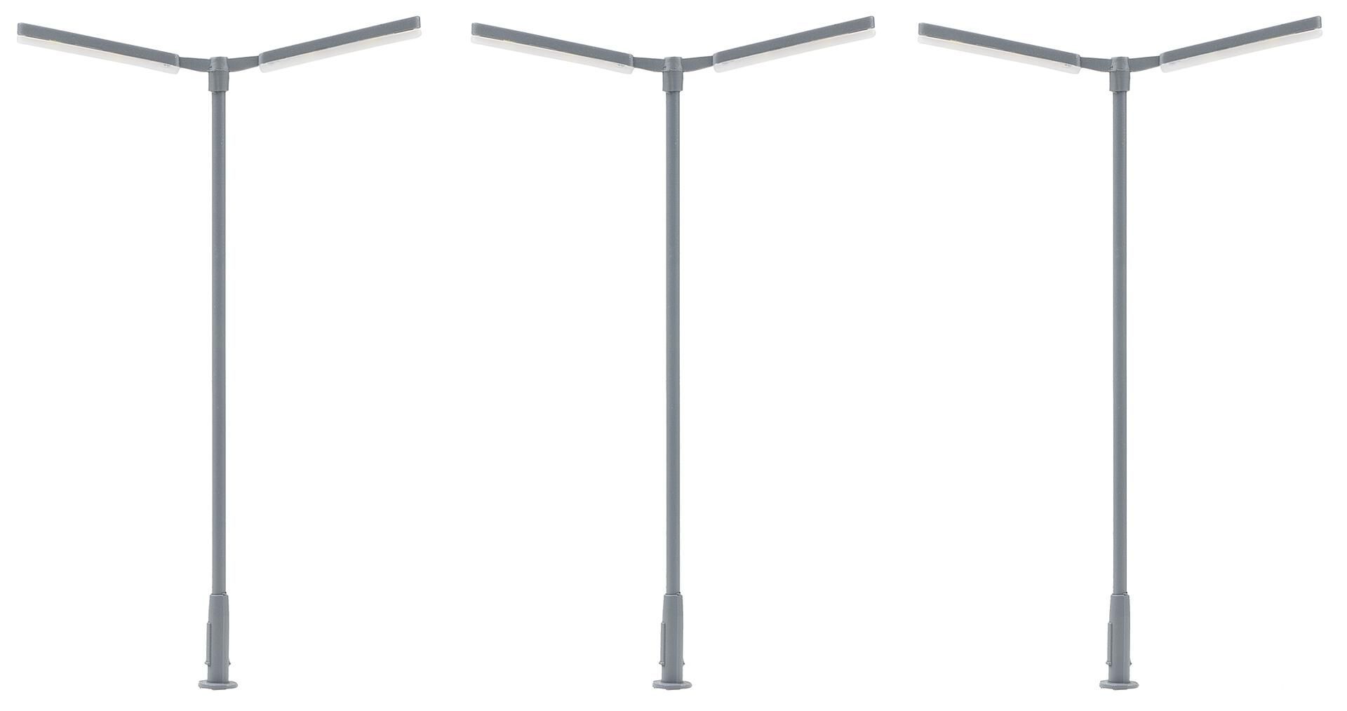 Faller 180122 - LED-Kruismastlamp, twee armen, koud wit, 3 stuks (HO)