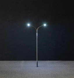 Faller 180201 -  LED-Straatverlichting, gebogen straatlantaarn, dubbele uithouder, koud wit (HO)