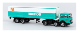 Brekina 58582 - Fiat 691 T PP-Sattelzug, MIGROS, 1970 (HO)