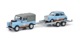 Schuco 26595 -  Land Rover 88 + aanhanger & Mini British Racing Martini (HO)