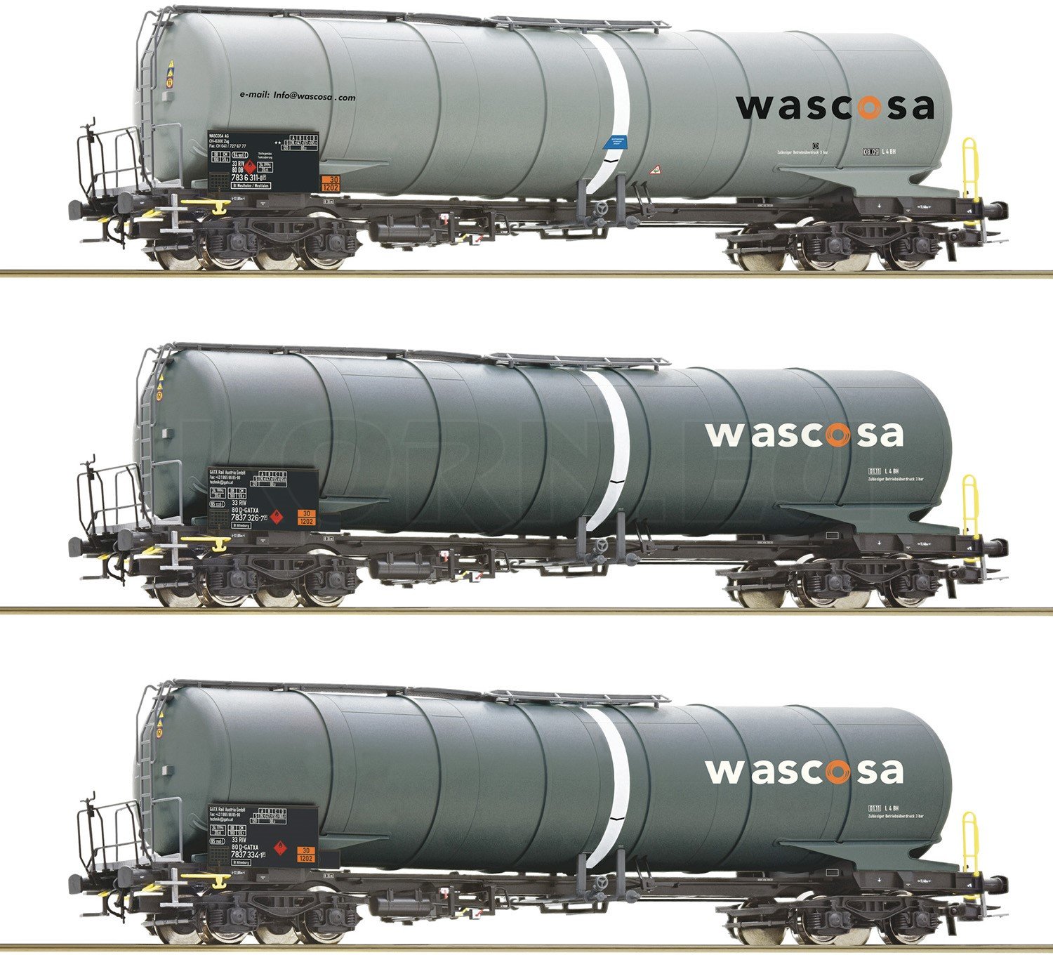 Roco 6600143 - 3er Set Kesselwagen Zacns, Wascosa (HO)