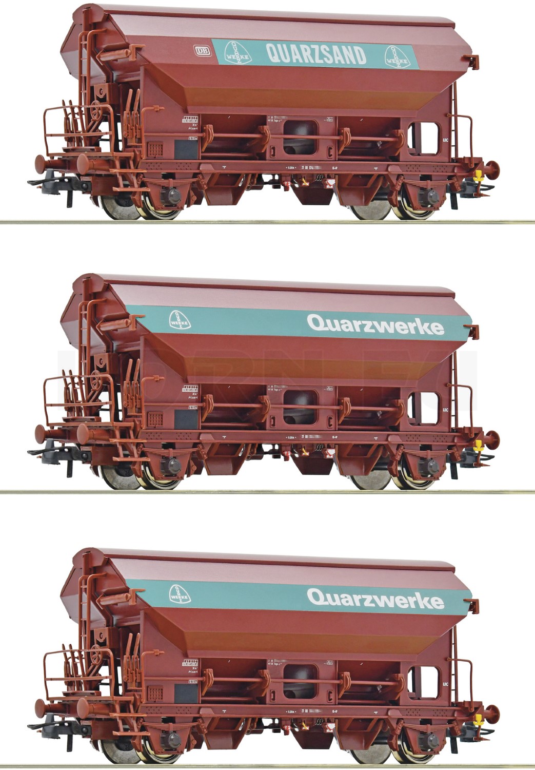 Roco 77052 - 3-set Schwenkdachwagen Tdgs, DB, aflevering IV 'Quarzwerke' (HO)