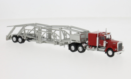 Brekina 86262 - Kenworth W 900 Autotransport-SZ, rood/zilver, 1977 (HO)