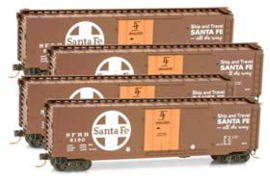 Micro Trains 99300071 - Santa Fe SFRB, 50' Plug-Door Boxcar, 4-Car Runner Pack (N)
