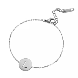 Letter armband coin - initiaal L - zilver