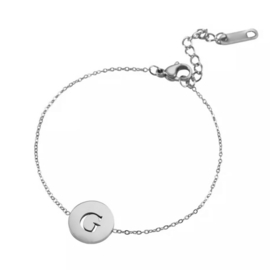 Letter armband coin - initiaal G - zilver
