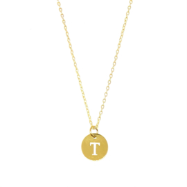 Letter ketting coin - initiaal T - goud