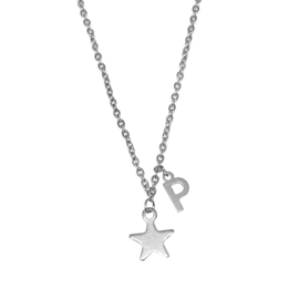 Letter ketting ster - initiaal P - zilver