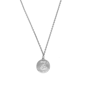 Letter ketting diamond coin - initiaal Z - zilver