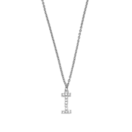 Letter ketting diamant - initiaal I - zilver