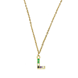Letter ketting colorful - initiaal L - goud