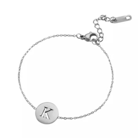 Letter armband coin - initiaal K - zilver