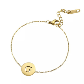 Letter armband coin - initiaal G - goud