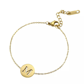 Letter armband coin - initiaal M - goud