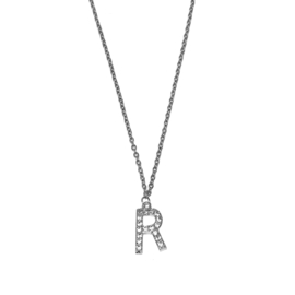 Letter ketting diamant - initiaal R - zilver