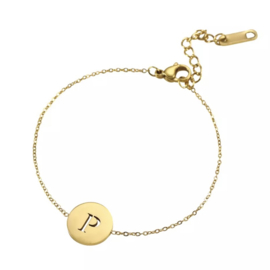 Letter armband coin - initiaal P - goud