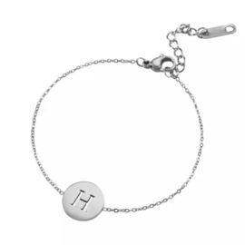 Letter armband coin - initiaal H - zilver