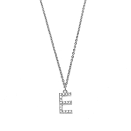 Letter ketting diamant - initiaal E - zilver