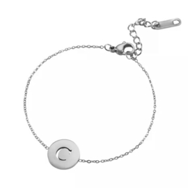 Letter armband coin - initiaal C - zilver