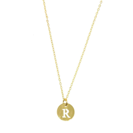 Letter ketting coin - initiaal R - goud