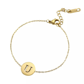 Letter armband coin - initiaal U - goud
