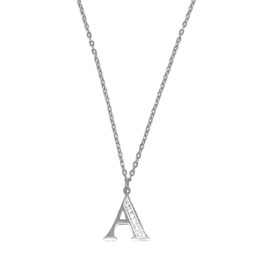 Letter ketting half diamond - initiaal A - zilver