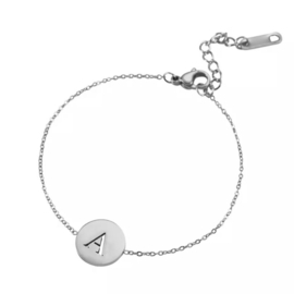 Letter armband coin - initiaal A - zilver
